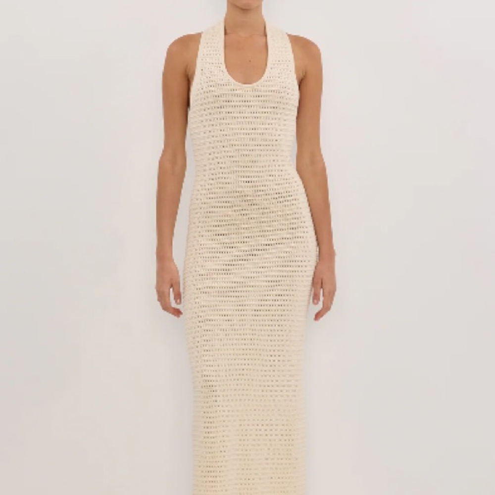 DISSH GINA CREAM HALTER CROCHET DRESS